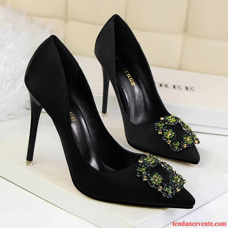 Escarpin Noir Et Argent Talons Minces Poudre Pointe Pointue Femme Imitation Strass Rouge Derbies Chaussures De Mariage Violet Pas Cher