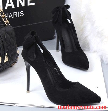 Escarpin Noir Femme Creux Guipure Printemps Sexy Arc Noir Derbies Tous Les Assortis Femme L'automne Pointe Pointue Talons Minces