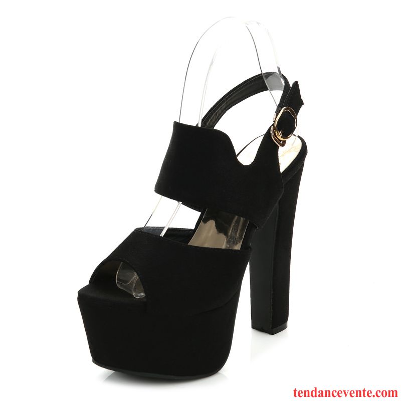 Escarpin Noir Gros Talon Sandales Épais Peep-orteil Femme Creux Guipure Ultra À La Mode Talons Hauts Charme Fermeture Éclair Vente