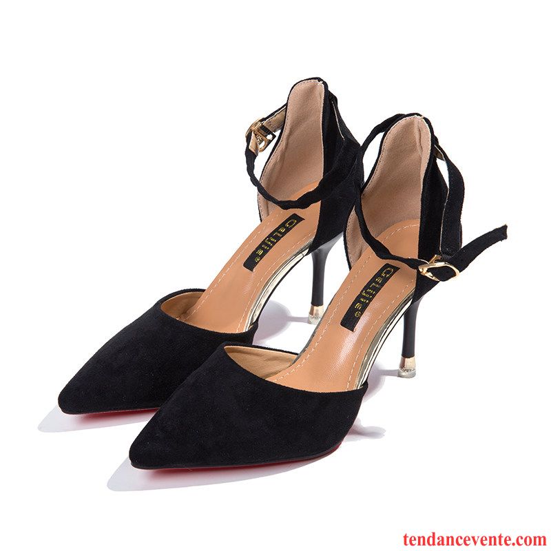 Escarpin Noir Talon Carré Talons Minces Laçage Pointe Pointue Derbies Femme Mode Sandales Noir