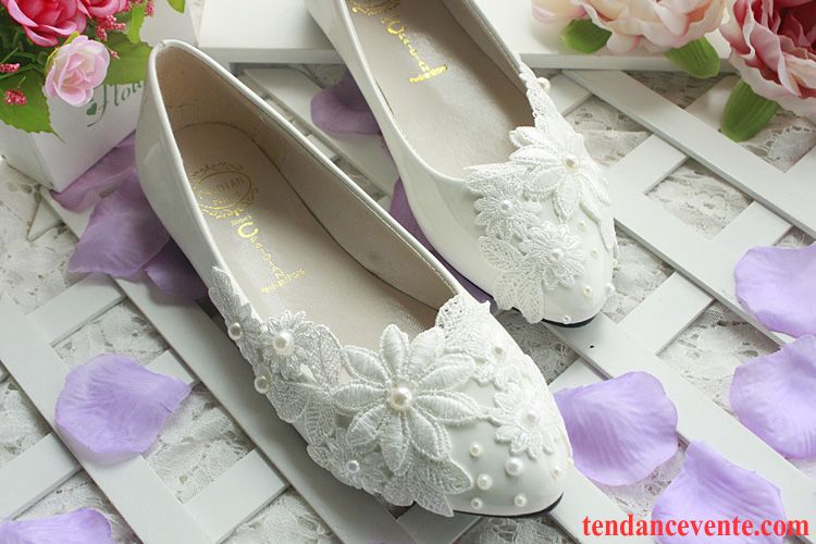 Escarpin Noir Talon Doré Blanc Plates Derbies Princesse Flats Chaussures De Mariage Fleur Femme Mariée