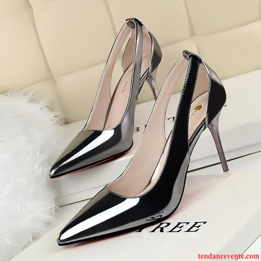 Escarpin Petit Talon Noir Professionnel Sexy Femme Talons Minces Printemps Derbies Pointe Pointue Creux Guipure