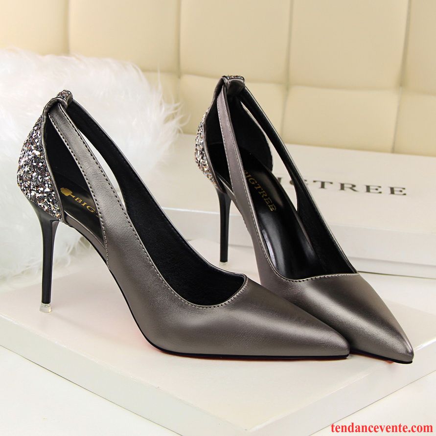 Escarpin Petit Talon Noir Professionnel Sexy Femme Talons Minces Printemps Derbies Pointe Pointue Creux Guipure