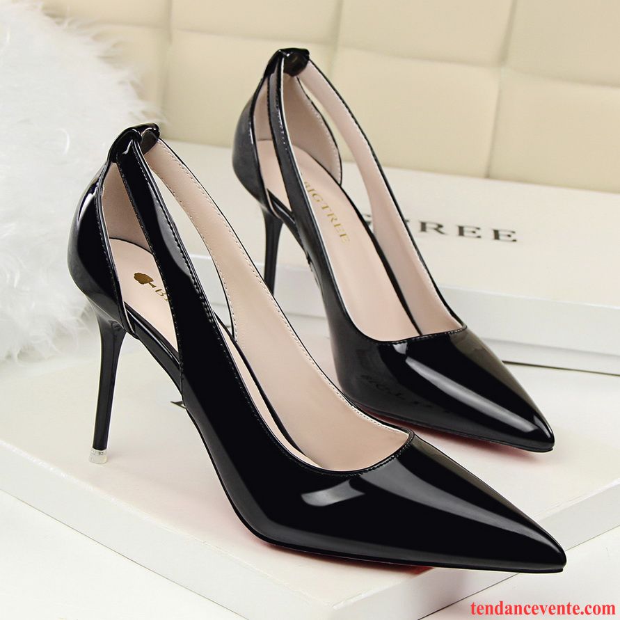 Escarpin Petit Talon Noir Professionnel Sexy Femme Talons Minces Printemps Derbies Pointe Pointue Creux Guipure