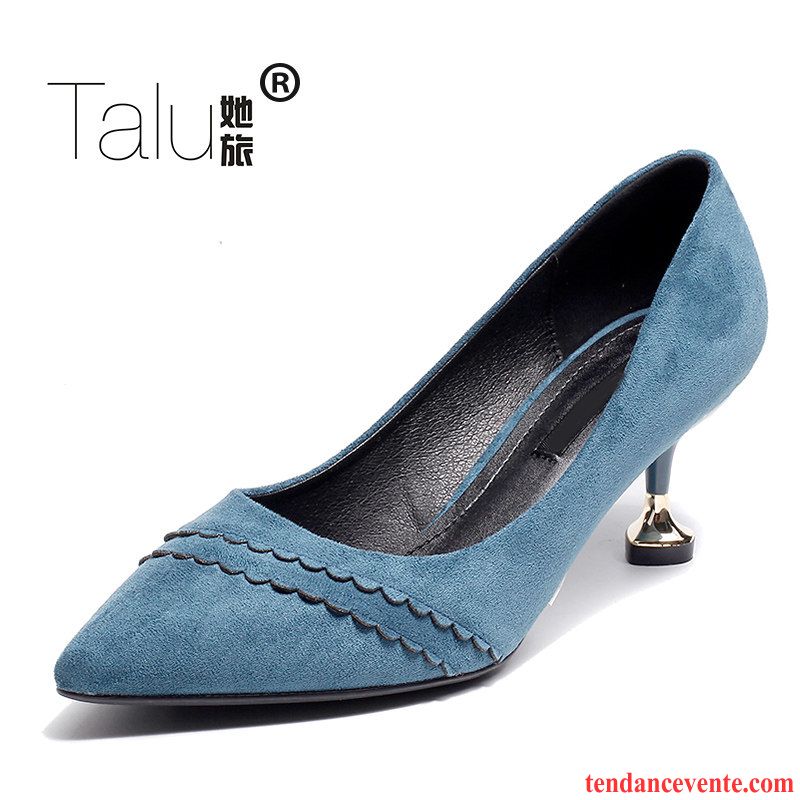 Escarpin Plateforme Femme Bleu L'automne Derbies Talons Minces Femme Tous Les Assortis Pointe Pointue