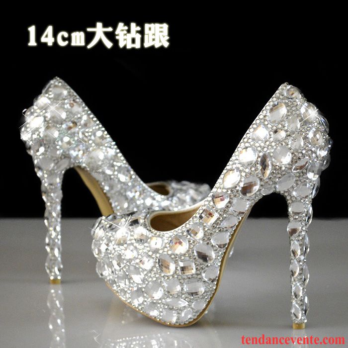 Escarpins Beige Doré Blanc Cristal Imitation Strass Mariage Femme Mariée Talons Hauts Argent Chaussures De Mariage