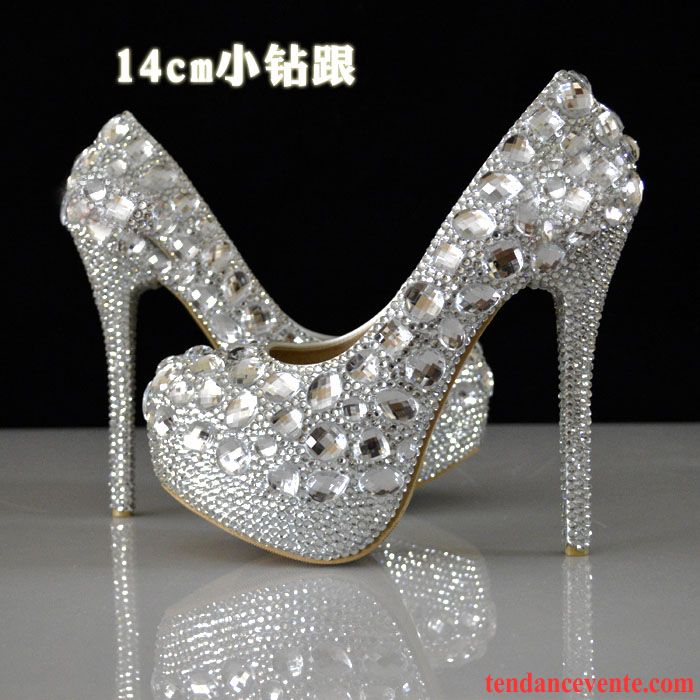 Escarpins Beige Doré Blanc Cristal Imitation Strass Mariage Femme Mariée Talons Hauts Argent Chaussures De Mariage