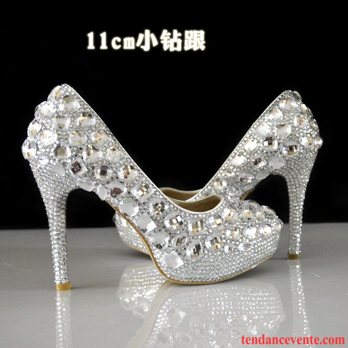 Escarpins Beige Doré Blanc Cristal Imitation Strass Mariage Femme Mariée Talons Hauts Argent Chaussures De Mariage