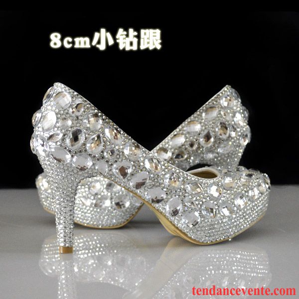 Escarpins Beige Doré Blanc Cristal Imitation Strass Mariage Femme Mariée Talons Hauts Argent Chaussures De Mariage