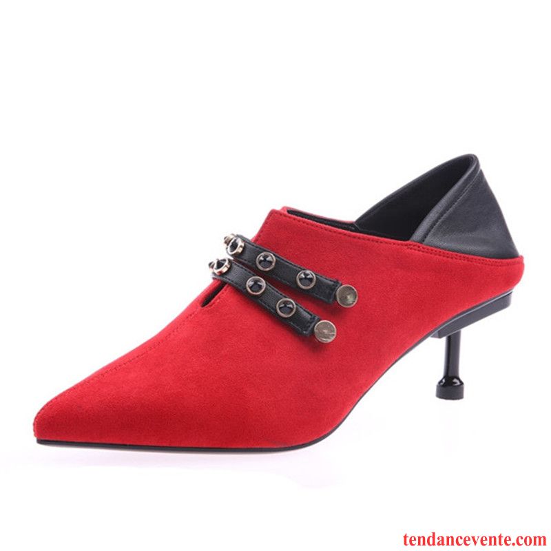 Escarpins Cuir Rouges Femme Imitation Strass Bottes Courtes Rouge Derbies Chaussures De Mariage Suède L'automne Pointe Pointue Talons Minces Beige