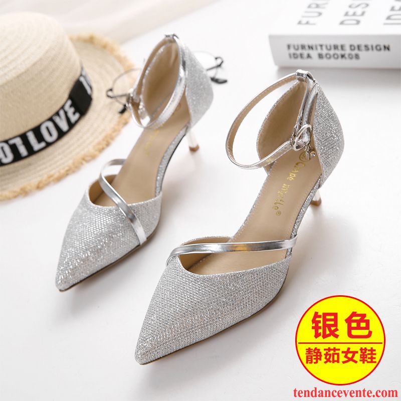 Escarpins En Ligne Derbies Femme Argent Pointe Pointue Chaussures De Mariage Talons Minces Sandales Azur Pas Cher