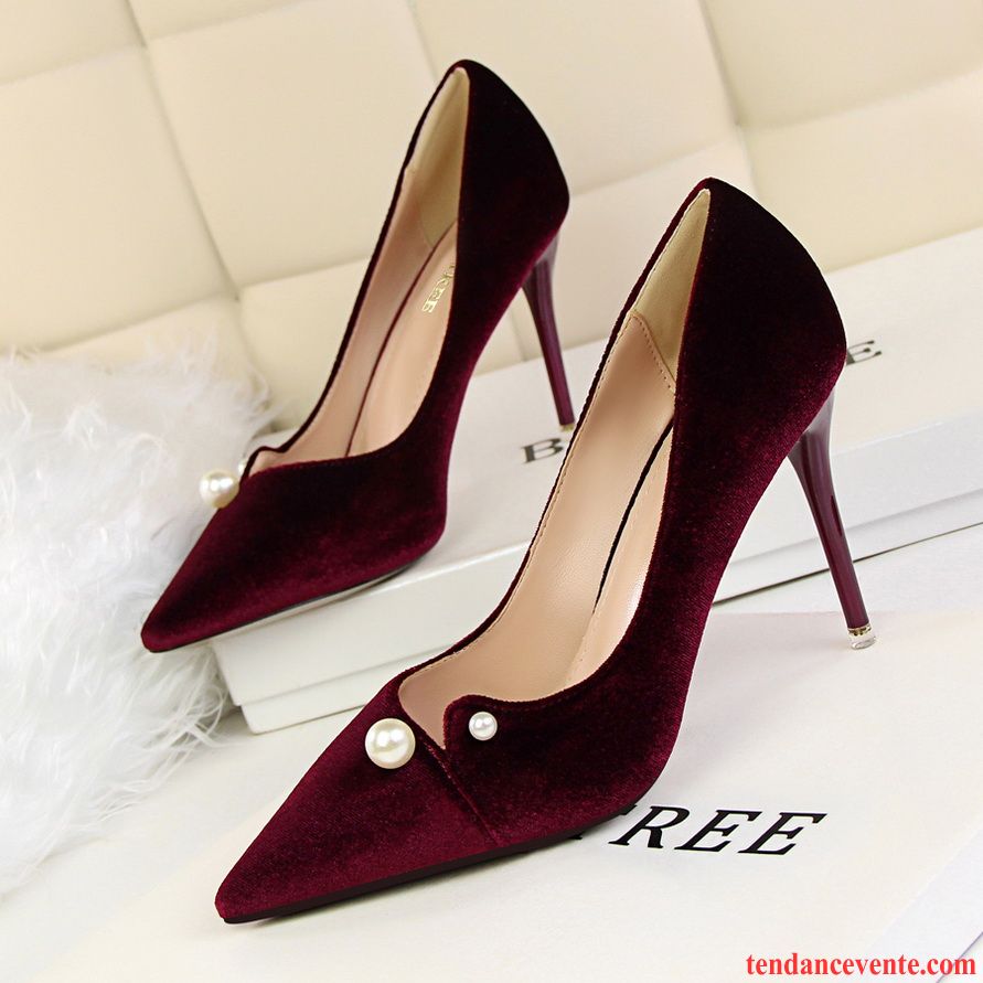 Escarpins En Soldes Talons Minces Délavé En Daim Derbies Femme Suède Arc Tendance Talons Hauts Doux Perle Rouge Pointe Pointue Marron