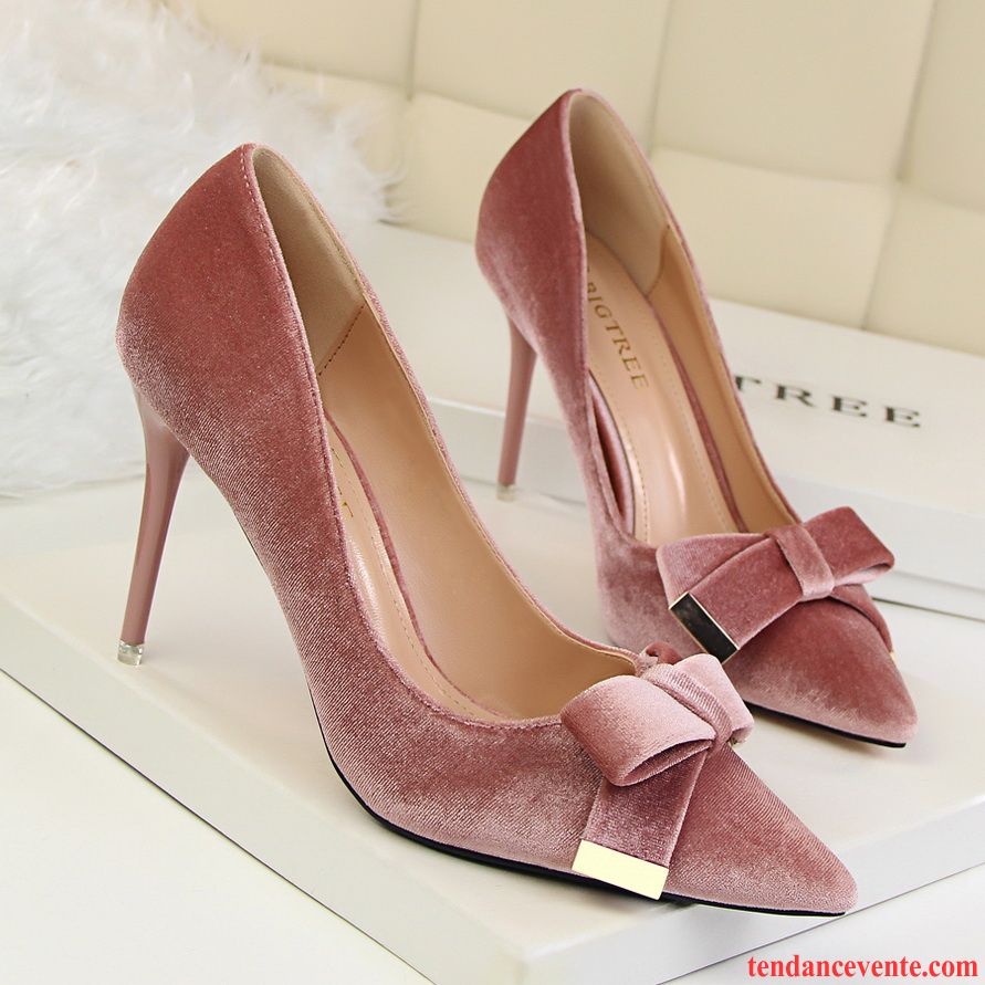 Escarpins En Soldes Talons Minces Délavé En Daim Derbies Femme Suède Arc Tendance Talons Hauts Doux Perle Rouge Pointe Pointue Marron