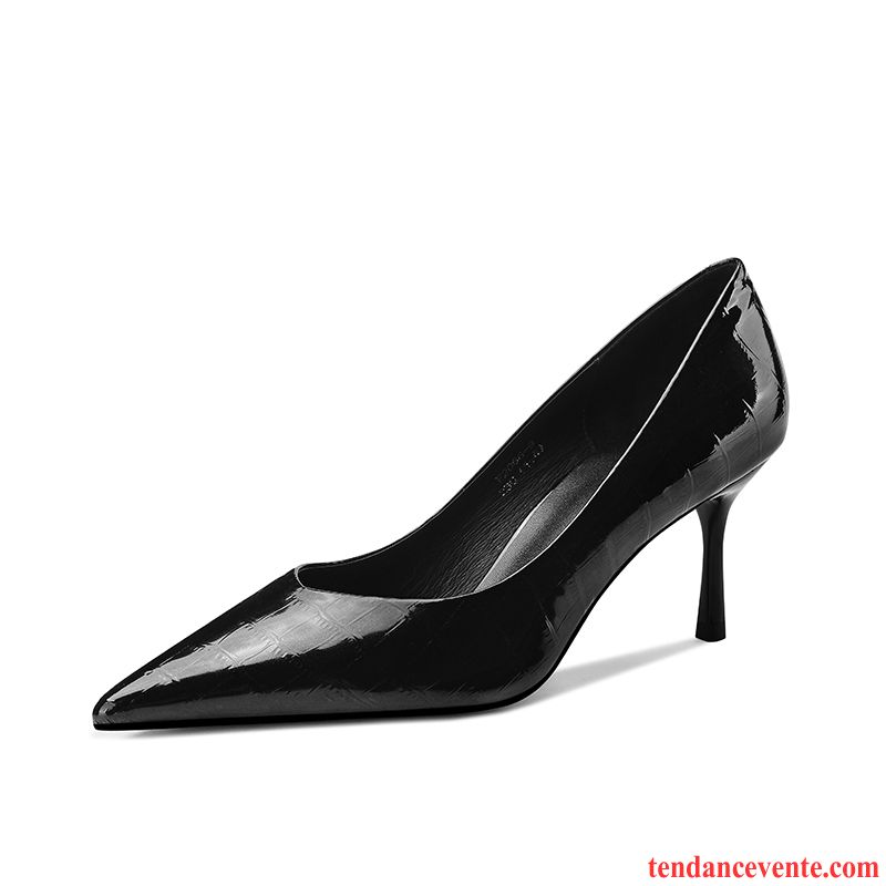 Escarpins Femme Derbies Professionnel Pointe Pointue Toutes Les Saisons Cuir Verni Talons Minces Noir