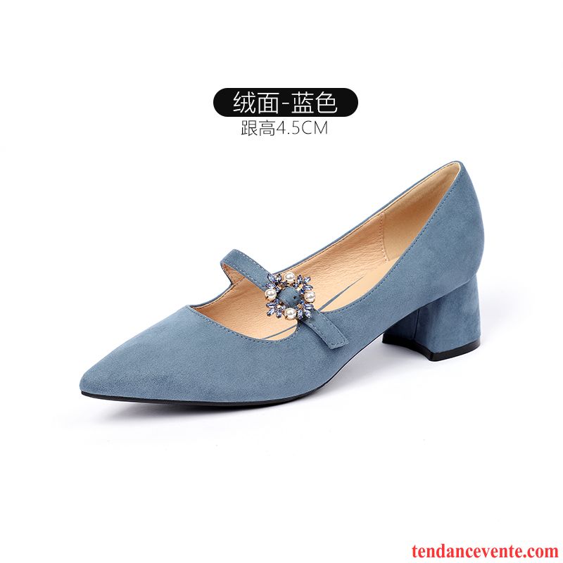 Escarpins Femme Derbies Épais Pointe Pointue Suède Printemps Bleu Clair