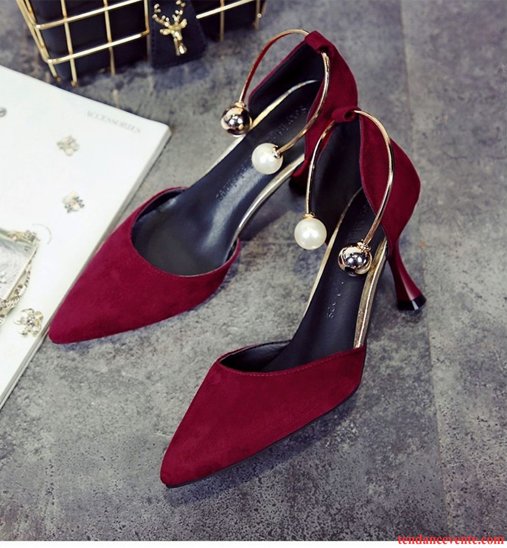 Escarpins Femme Perle Tous Les Assortis Suède Printemps Talons Minces Pointe Pointue Rouge Clair