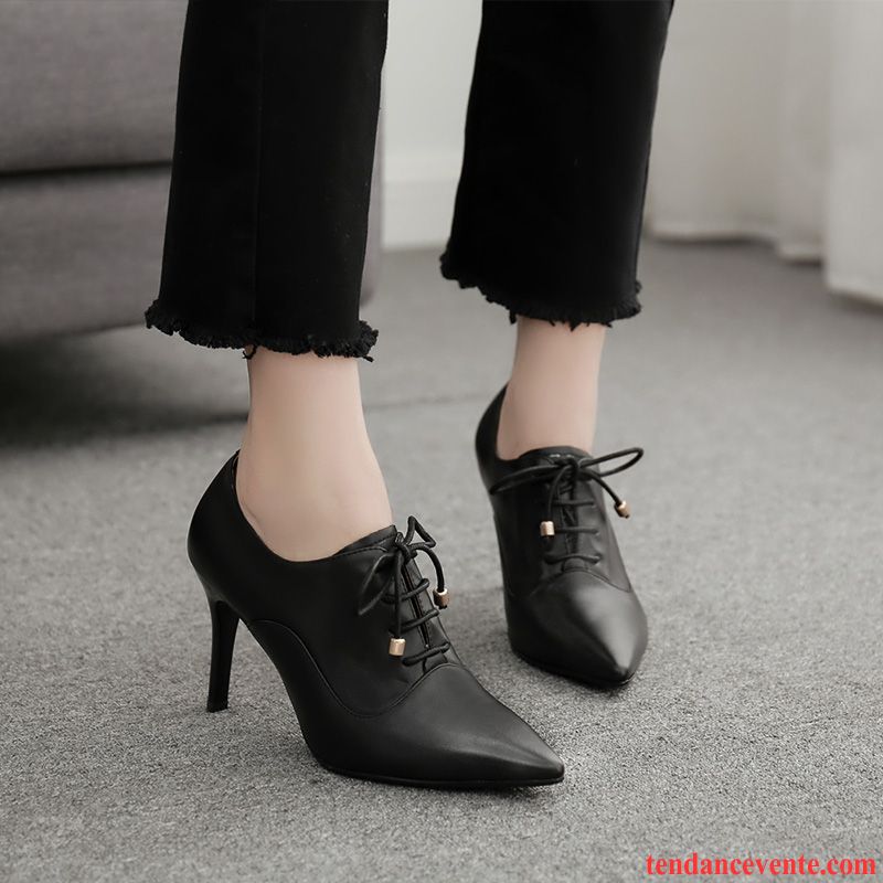 Escarpins Femme Pointe Pointue Derbies L'automne Tous Les Assortis Mode Talons Minces Noir Foncé