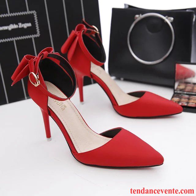 Escarpins Femme Talon Haut Pointe Pointue Sexy Sandales Rouge Talons Minces Derbies Femme Arc Chaussures De Mariage