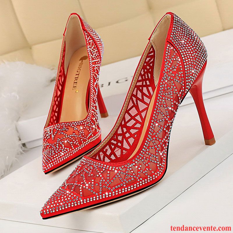 Escarpins Femme Tous Les Assortis Fille Gros Mariée Cristal Talons Minces Rouge