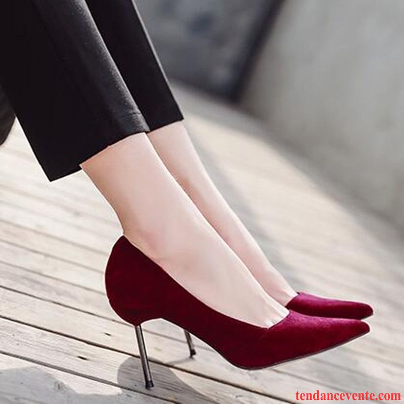 Escarpins Femme Tous Les Assortis Pointe Pointue Derbies Talons Minces Délavé En Daim L'automne Bordeaux Rouge Clair