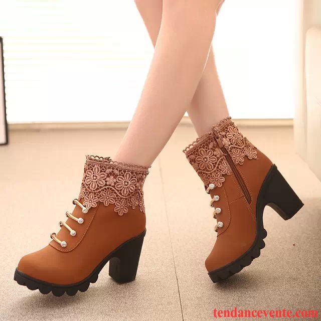 Escarpins Grandes Tailles Angleterre Dentelle Tous Les Assortis Mode Épais Tendance Bottes Martin Femme Bottes Courtes L'automne Soldes