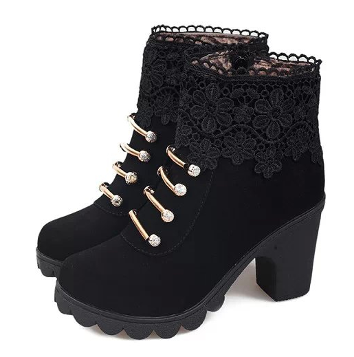 Escarpins Grandes Tailles Angleterre Dentelle Tous Les Assortis Mode Épais Tendance Bottes Martin Femme Bottes Courtes L'automne Soldes