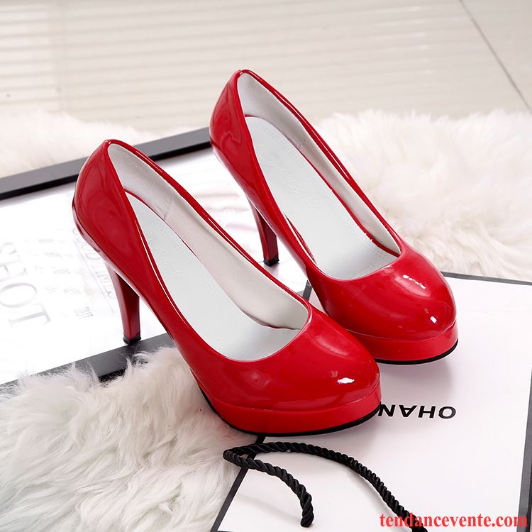 Escarpins Grises Femme Talons Femme Bout Rond Cuir Verni Derbies Sexy Été Plateforme Étanche Talons Minces Corail