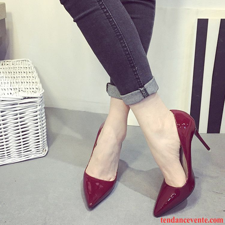 Escarpins Haut Talon Femme Pointe Pointue Noir Talons Minces Sexy Taillissime Derbies Cuir Verni