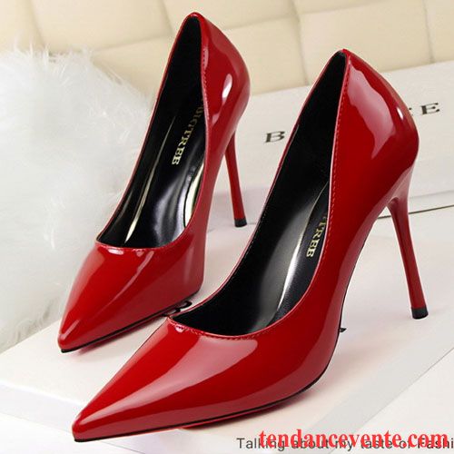 Escarpins Mariage Femme Sexy Pointe Pointue Fête Talons Minces Tous Les Assortis L'automne Cuir Verni Femme Derbies Rouge