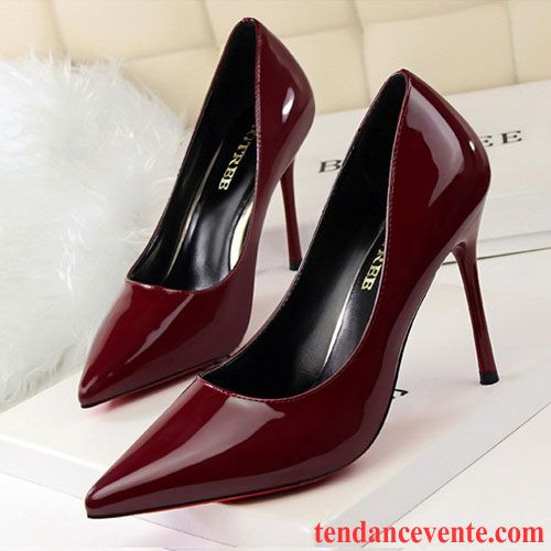 Escarpins Mariage Femme Sexy Pointe Pointue Fête Talons Minces Tous Les Assortis L'automne Cuir Verni Femme Derbies Rouge