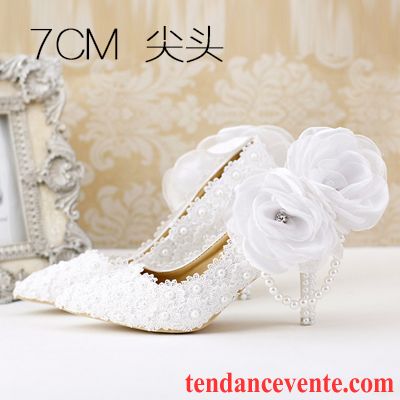 Escarpins Noir A Talon Talons Hauts Derbies Talons Minces Perle Femme Dentelle Fleurs Chaussures De Mariage Ultra Blanc Plateforme Étanche