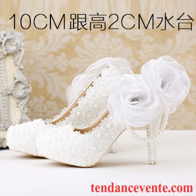 Escarpins Noir A Talon Talons Hauts Derbies Talons Minces Perle Femme Dentelle Fleurs Chaussures De Mariage Ultra Blanc Plateforme Étanche