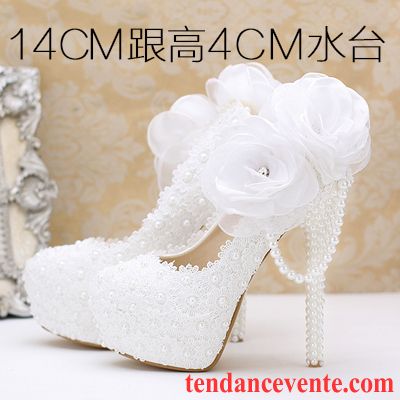 Escarpins Noir A Talon Talons Hauts Derbies Talons Minces Perle Femme Dentelle Fleurs Chaussures De Mariage Ultra Blanc Plateforme Étanche