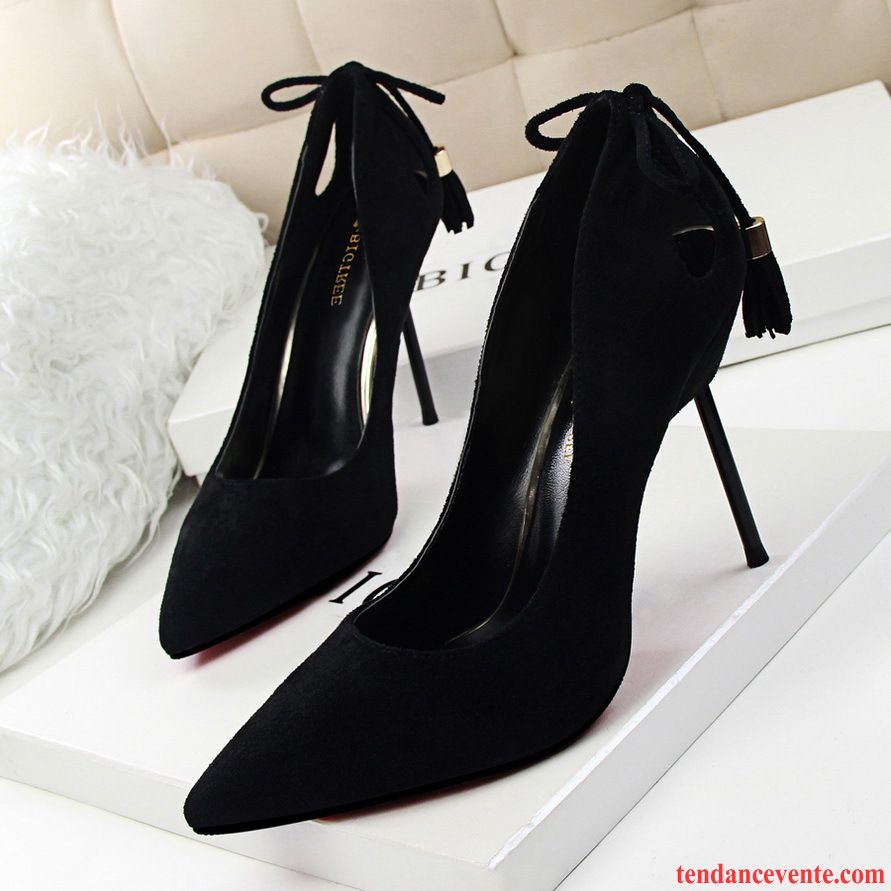 Escarpins Noires Et Blanches Femme Suède Gris Été Noir Talons Minces Printemps Pointe Pointue Sexy Derbies Creux Guipure Azur