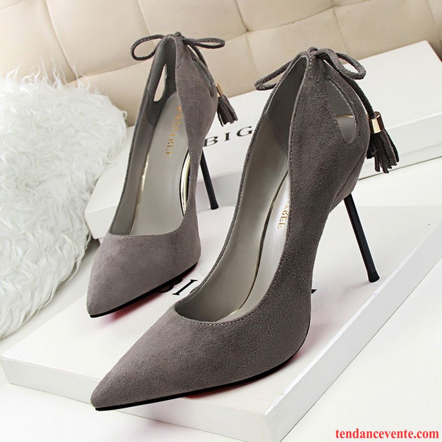 Escarpins Noires Et Blanches Femme Suède Gris Été Noir Talons Minces Printemps Pointe Pointue Sexy Derbies Creux Guipure Azur