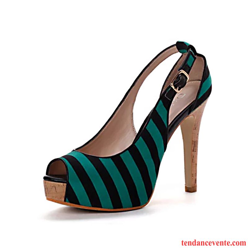 Escarpins Pas Cher Talon Haut Authentique Peep-orteil Multicolore Derbies Printemps Mode Talons Hauts Bande Rayé Cyan