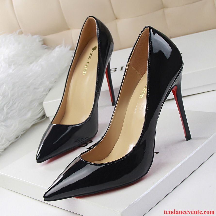 Escarpins Rouge Et Noir Femme Talons Minces Noir Cuir Verni Pointe Pointue Chaussures De Mariage Rouge Derbies Neige