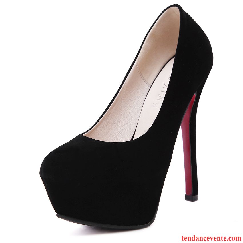 Escarpins Sans Talons Femme Suède Mince Mode Derbies Femme Sexy Talons Hauts Bout Rond Talons Minces Plateforme Étanche Noir Chaussures De Mariage Ultra Rouge