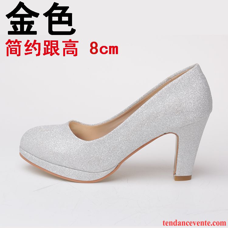 Escarpins Talon Rose Printemps Épais L'automne Femme Blanc Fête Chaussures De Mariage Argent Vente