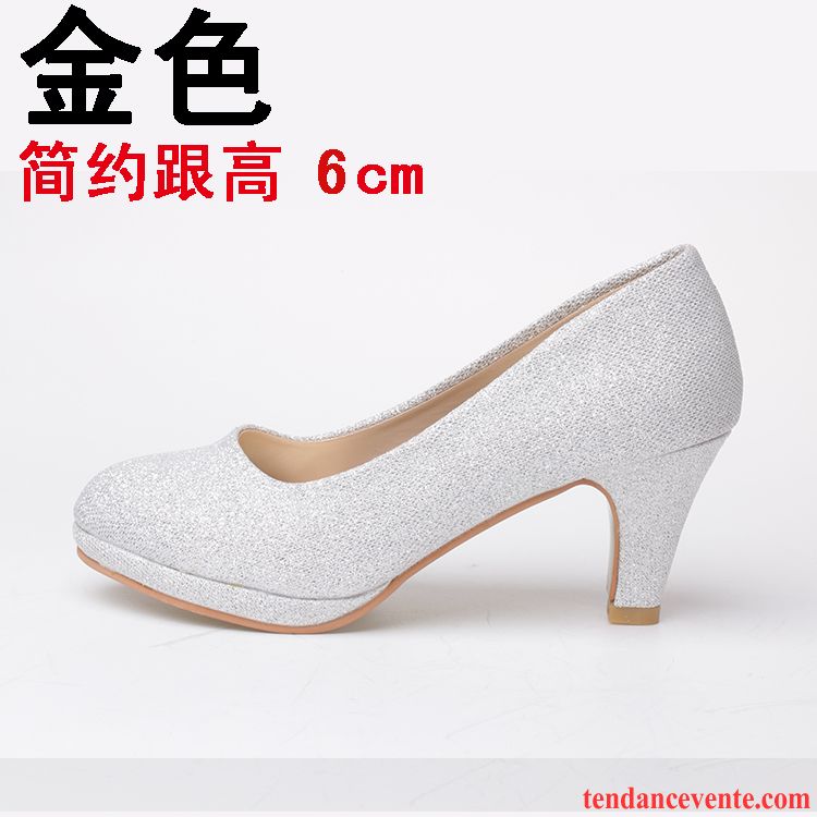 Escarpins Talon Rose Printemps Épais L'automne Femme Blanc Fête Chaussures De Mariage Argent Vente