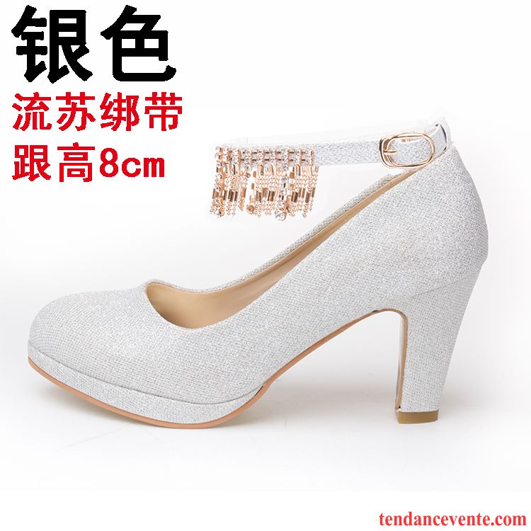 Escarpins Talon Rose Printemps Épais L'automne Femme Blanc Fête Chaussures De Mariage Argent Vente