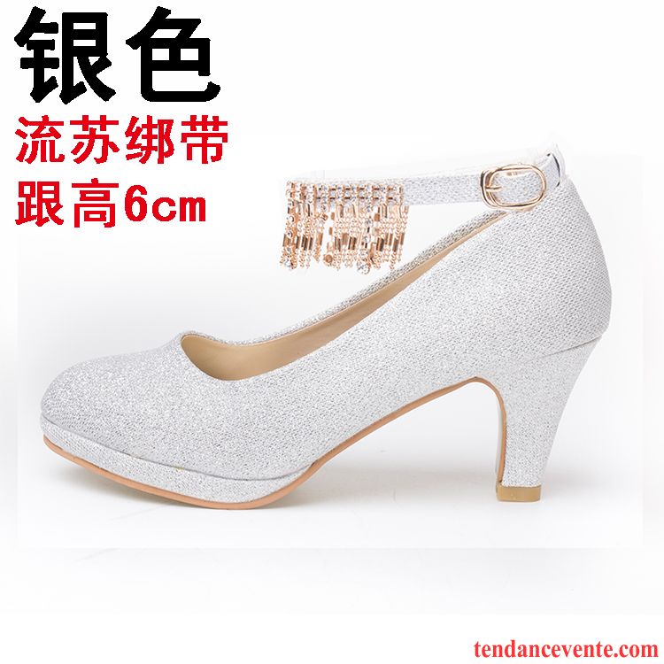 Escarpins Talon Rose Printemps Épais L'automne Femme Blanc Fête Chaussures De Mariage Argent Vente