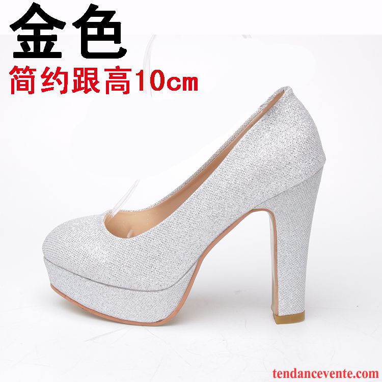 Escarpins Talon Rose Printemps Épais L'automne Femme Blanc Fête Chaussures De Mariage Argent Vente