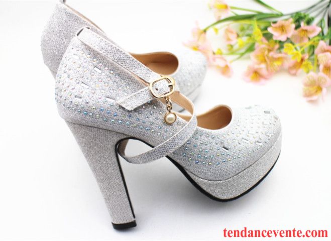 Escarpins Talon Rouge Épais Chaussures De Mariage Femme Longue Derbies Fête Argent Blanc Chocolat