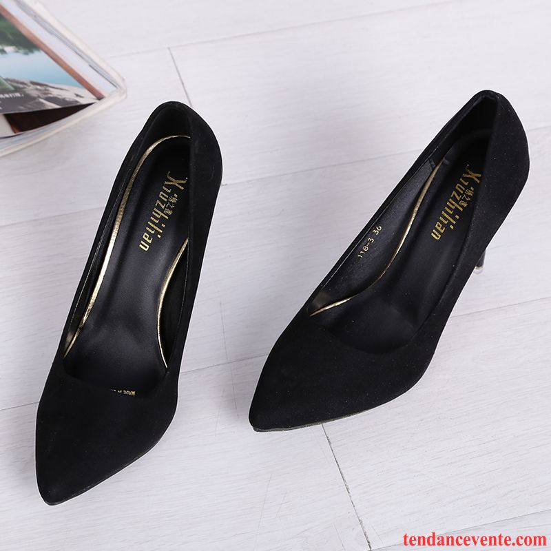 Escarpins Tendance Femme Professionnel Talons Minces Sexy Suède Pointe Pointue Élégant Tous Les Assortis Noir Derbies Or