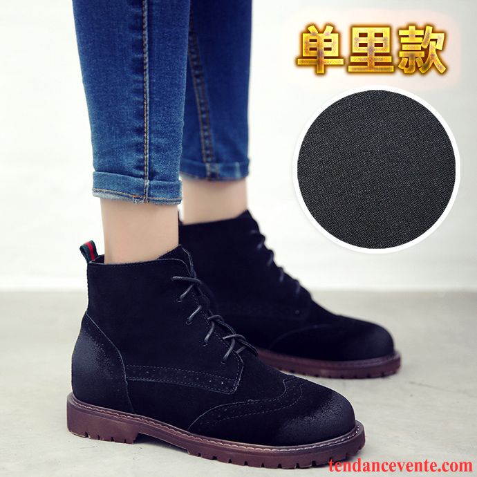 Femmes En Bottes De Cuir Cuir Véritable Plates Femme Délavé En Daim L'automne Augmenté Chaussures En Coton Angleterre Hiver Rétro Plus De Velours Laçage