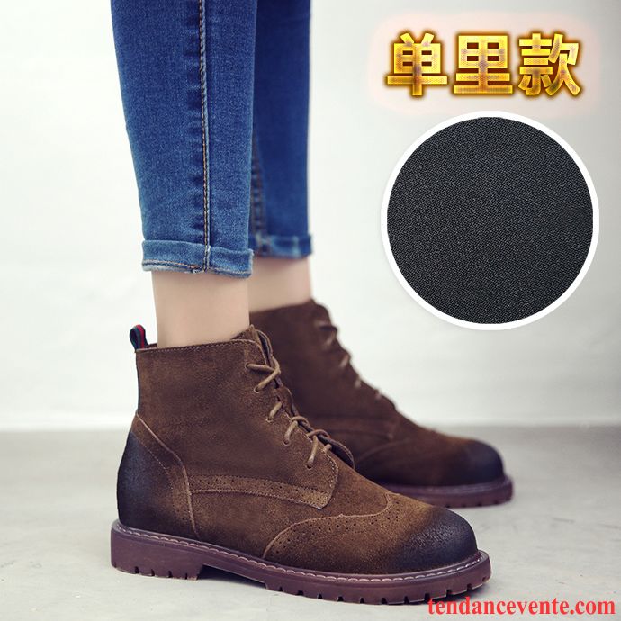 Femmes En Bottes De Cuir Cuir Véritable Plates Femme Délavé En Daim L'automne Augmenté Chaussures En Coton Angleterre Hiver Rétro Plus De Velours Laçage