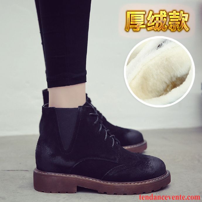 Femmes En Bottes De Cuir Cuir Véritable Plates Femme Délavé En Daim L'automne Augmenté Chaussures En Coton Angleterre Hiver Rétro Plus De Velours Laçage