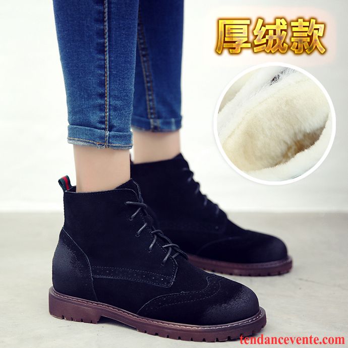 Femmes En Bottes De Cuir Cuir Véritable Plates Femme Délavé En Daim L'automne Augmenté Chaussures En Coton Angleterre Hiver Rétro Plus De Velours Laçage