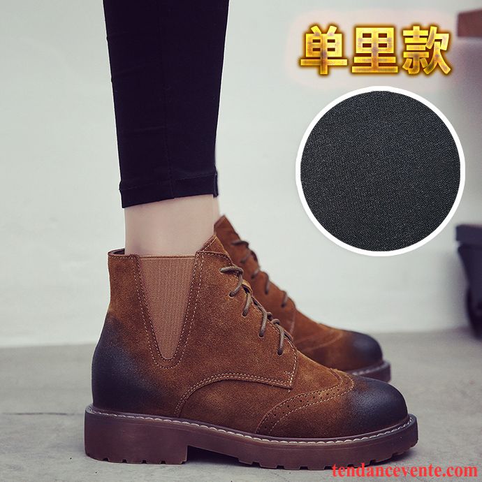 Femmes En Bottes De Cuir Cuir Véritable Plates Femme Délavé En Daim L'automne Augmenté Chaussures En Coton Angleterre Hiver Rétro Plus De Velours Laçage